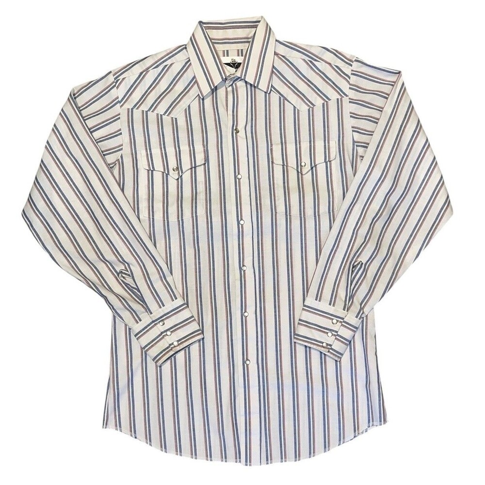 Panhandle Slim Ranch Town Pearl Snap Shirt 15.5/33 White Striped Western Farm